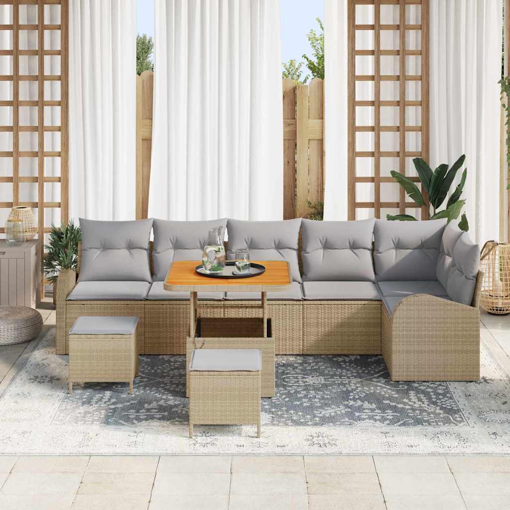 Tuin Sofa Set 9 st 8-Aantal zitplaatsen Beige en Licht Grijs