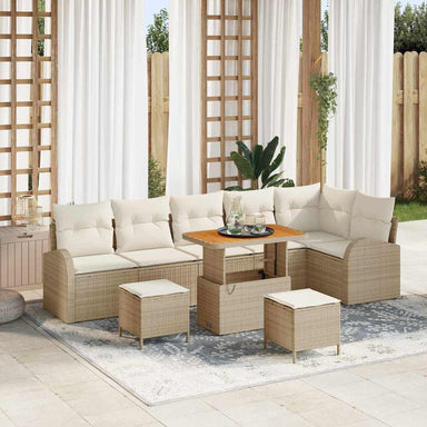 Tuin Sofa Set 9 st 8-Aantal zitplaatsen Beige en Crème