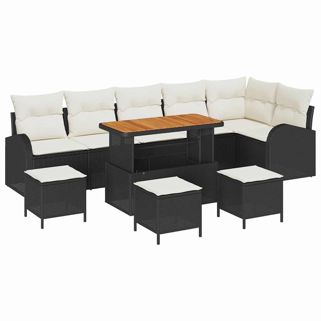 Tuin Sofa Set 10 st 9-Aantal zitplaatsen Zwart en Crème