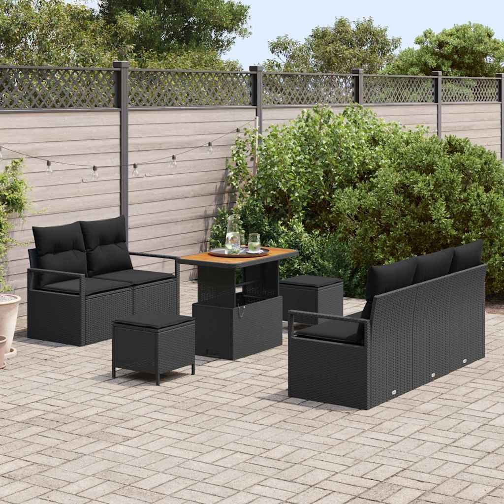 Tuin Sofa Set 8 st 7-Aantal zitplaatsen Zwart