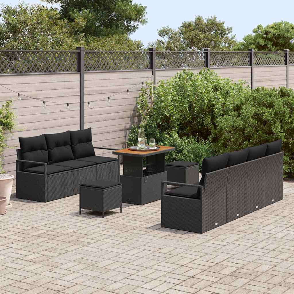 Tuin Sofa Set 10 st 9-Aantal zitplaatsen Zwart