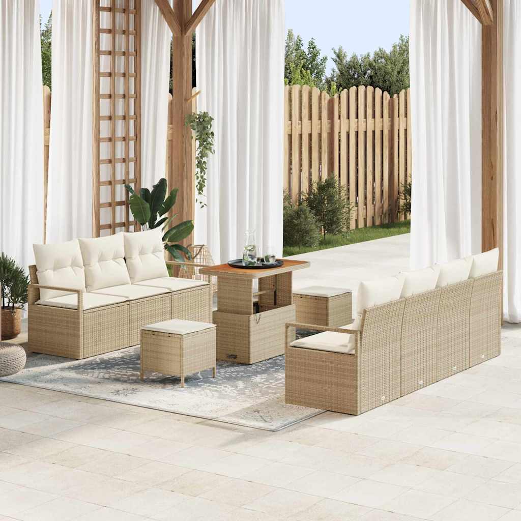 Tuin Sofa Set 10 st 9-Aantal zitplaatsen Beige en Crème