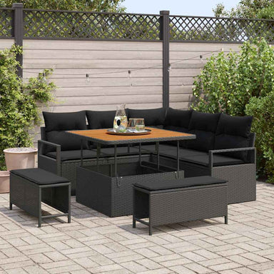 Tuin Sofa Set 8 st 7-Aantal zitplaatsen Zwart
