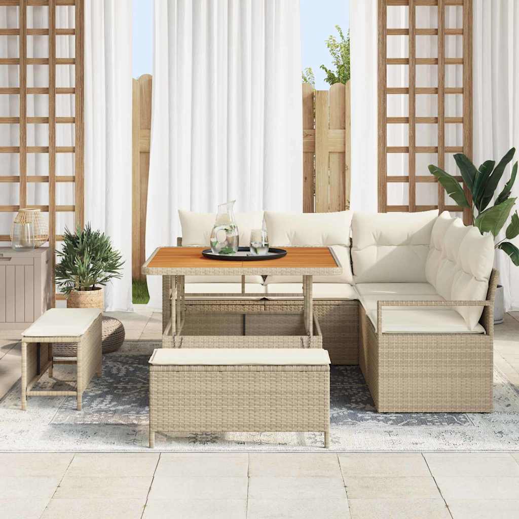 Tuin Sofa Set met kussen met opslag 8 pcs Beige en Crème
