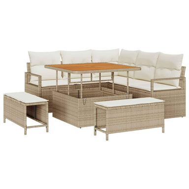 Tuin Sofa Set met kussen met opslag 8 pcs Beige en Crème