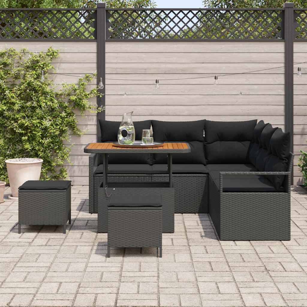 Tuin Sofa Set 8 st 7-Aantal zitplaatsen Zwart