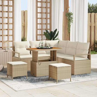 Tuin Sofa Set met kussen met opslag 8 pcs Beige en Crème