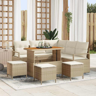 Tuin Sofa Set met kussen met opslag 9 pcs Beige en Crème