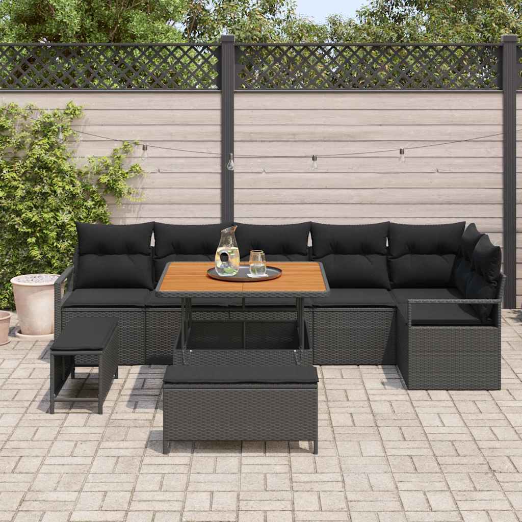 Tuin Sofa Set 9 st 8-Aantal zitplaatsen Zwart