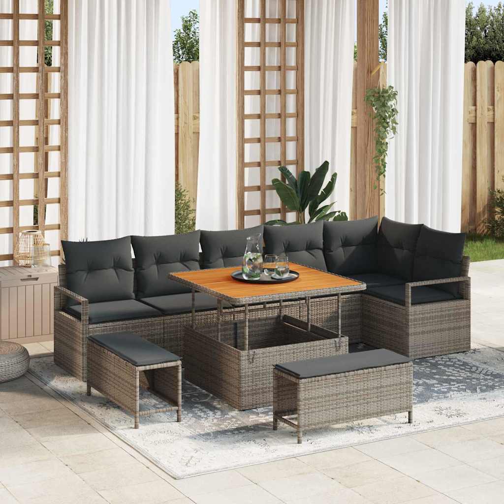 Tuin Sofa Set 9 st 8-Aantal zitplaatsen Grijs