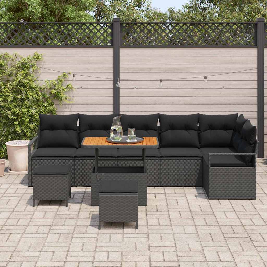 Tuin Sofa Set 9 st 8-Aantal zitplaatsen Zwart