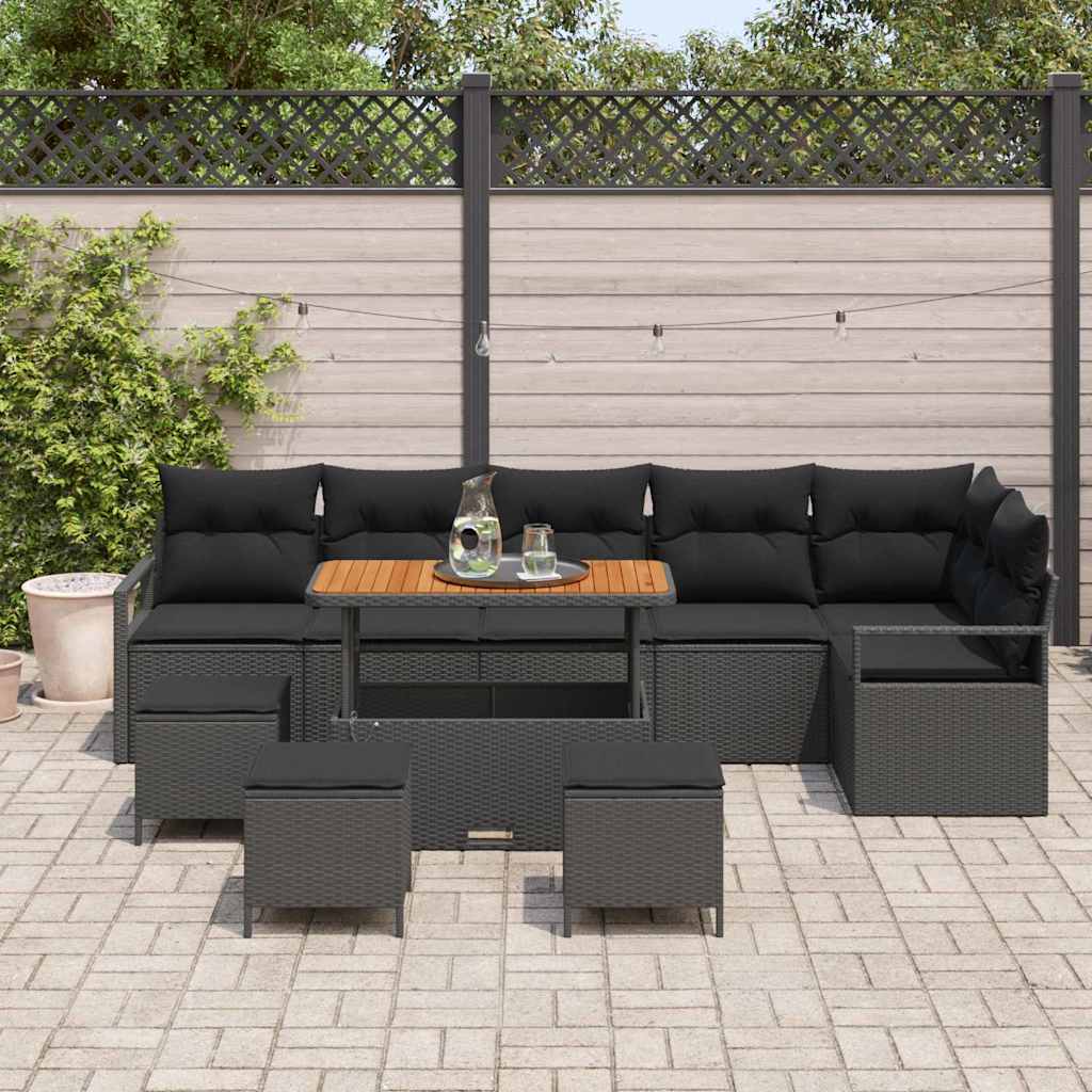 Tuin Sofa Set 10 st 9-Aantal zitplaatsen Zwart