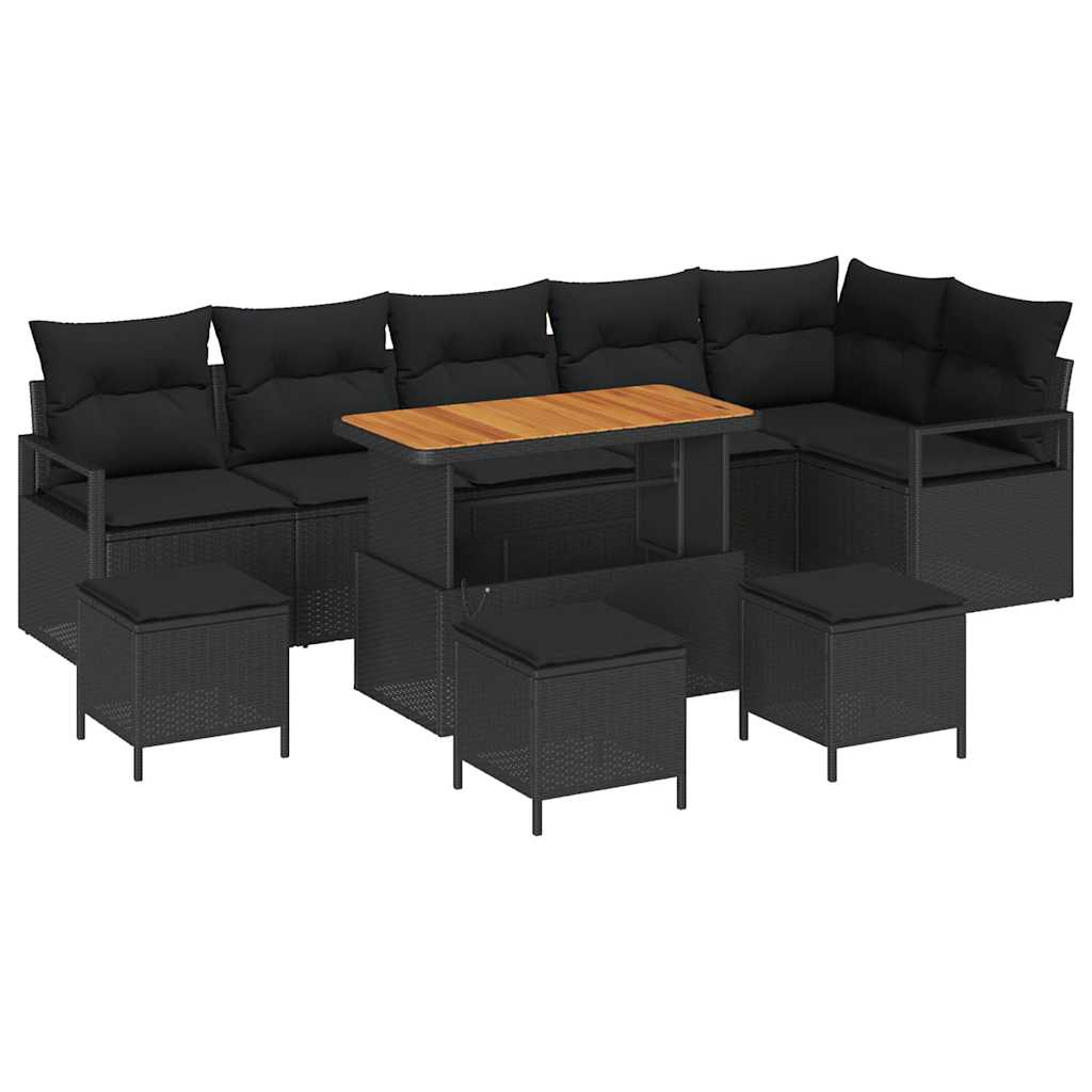 Tuin Sofa Set 10 st 9-Aantal zitplaatsen Zwart