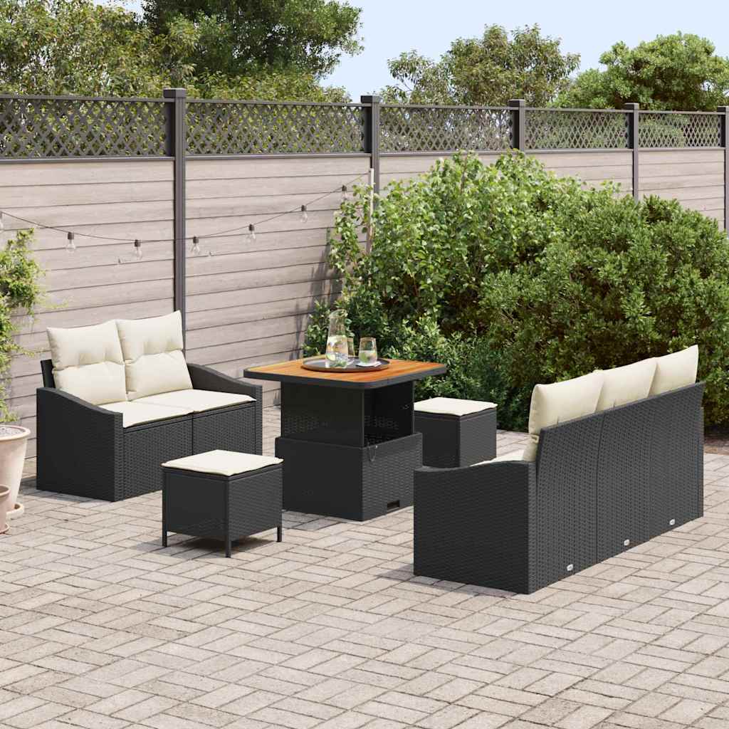 Tuin Sofa Set 8 st 7-Aantal zitplaatsen Zwart en Crème