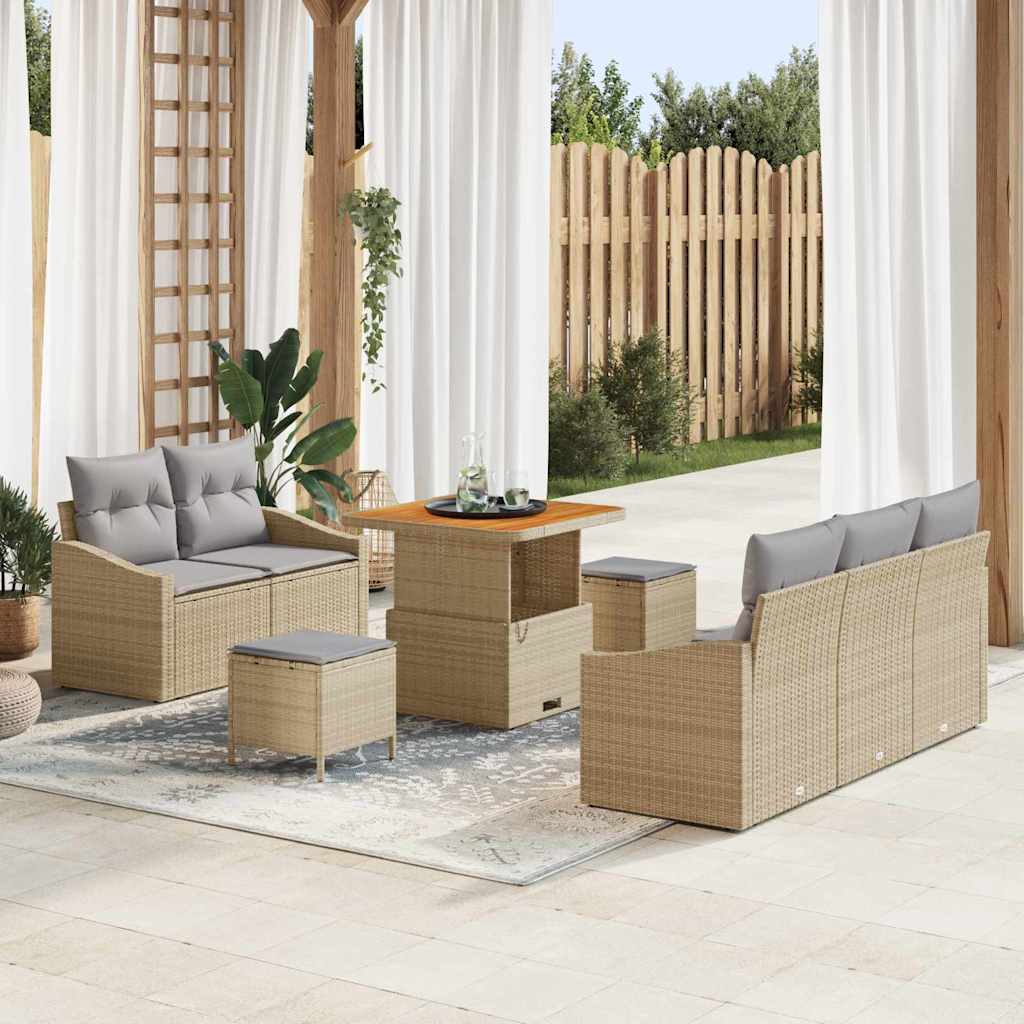 Tuin Sofa Set 8 st 7-Aantal zitplaatsen Beige en Licht Grijs