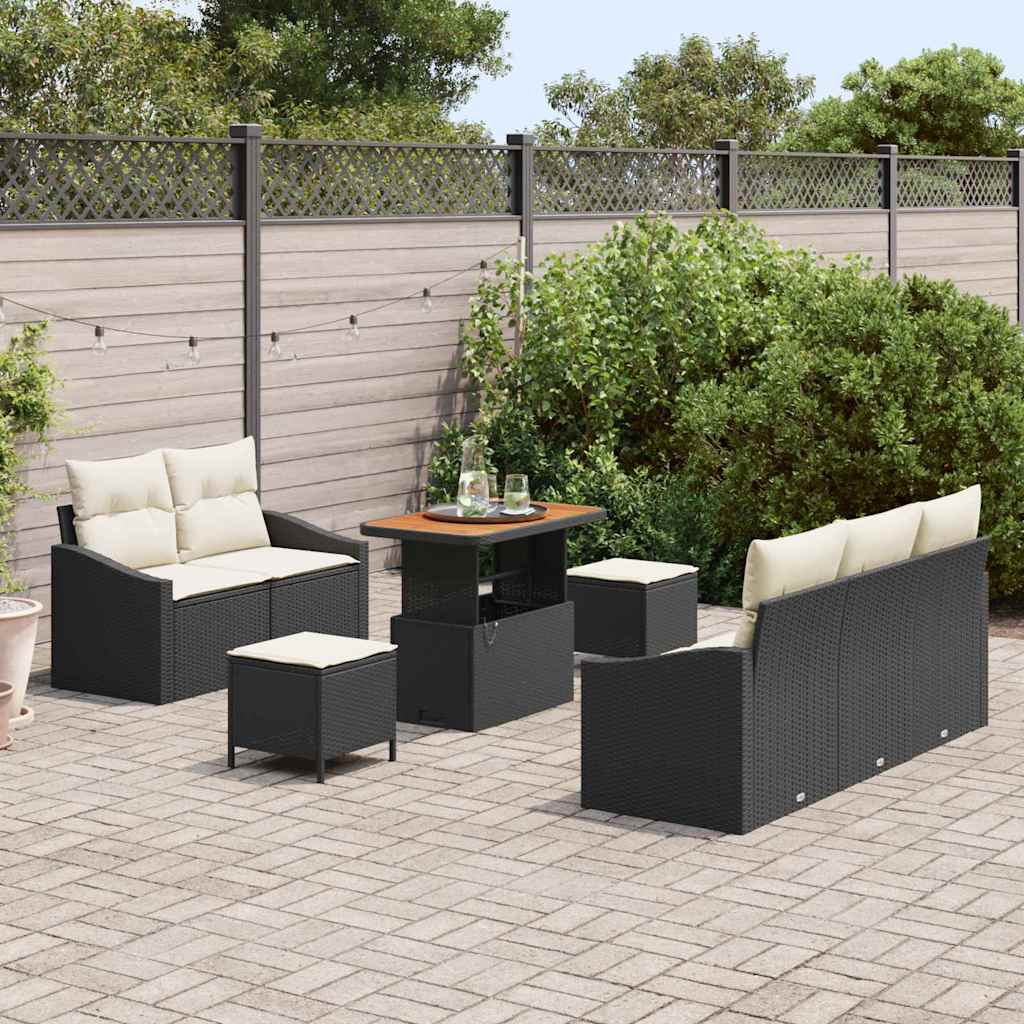 Tuin Sofa Set 8 st 7-Aantal zitplaatsen Zwart en Crème