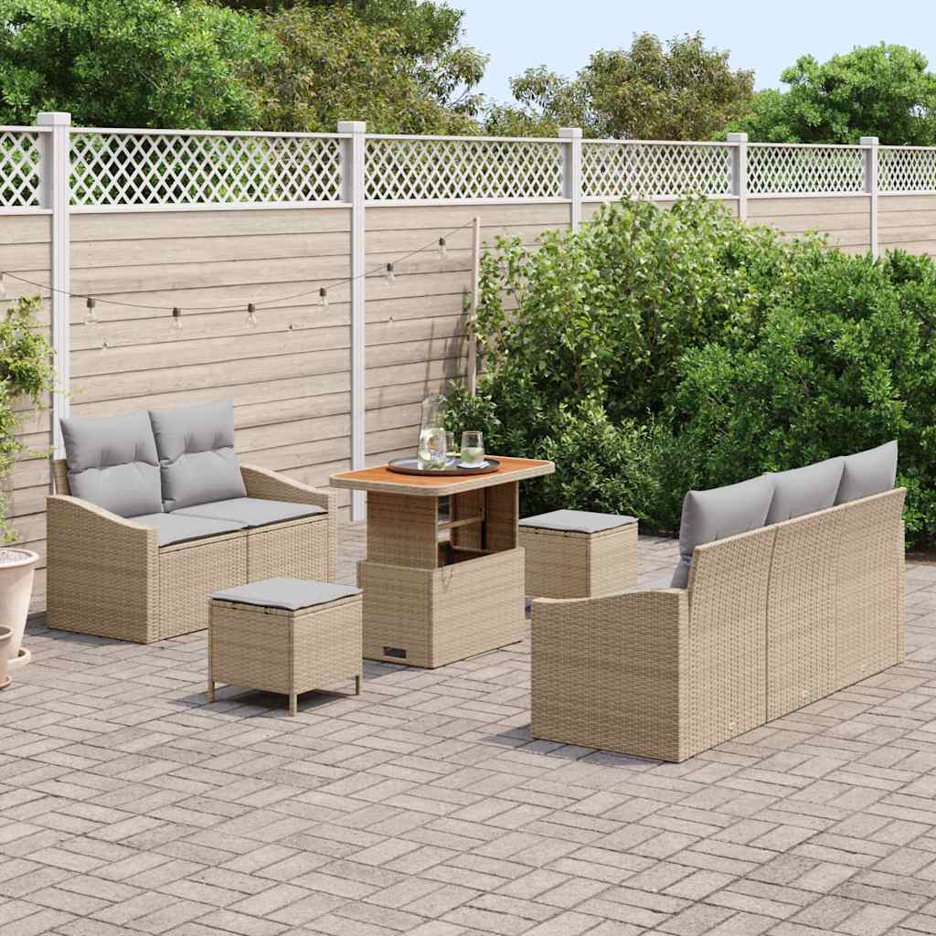 Tuin Sofa Set 8 st 7-Aantal zitplaatsen Beige en Licht Grijs