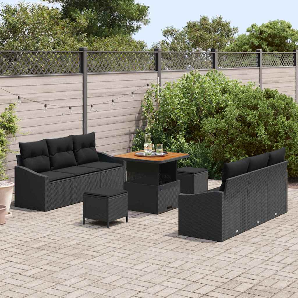 Tuin Sofa Set 9 st 8-Aantal zitplaatsen Zwart
