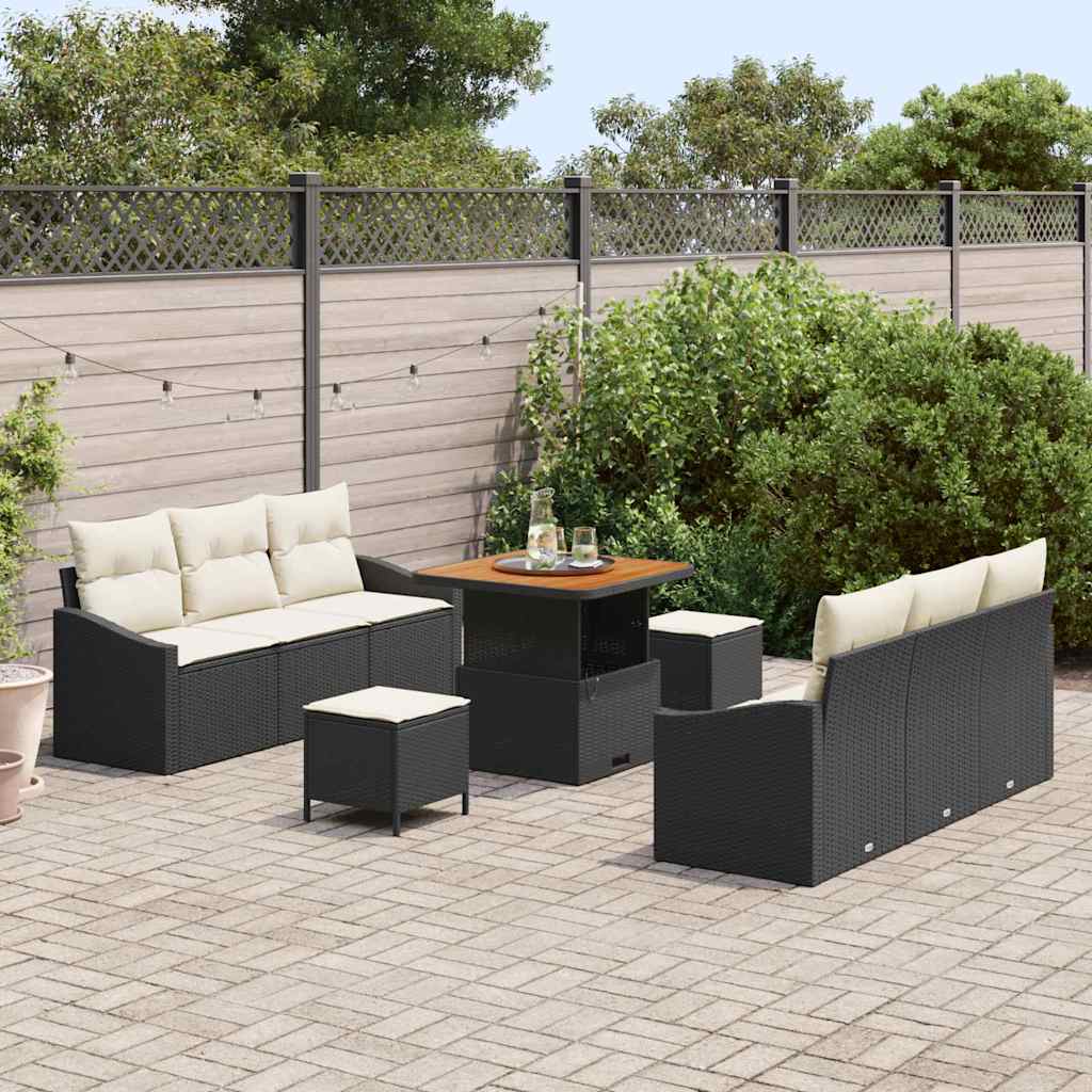 Tuin Sofa Set 9 st 8-Aantal zitplaatsen Zwart en Crème