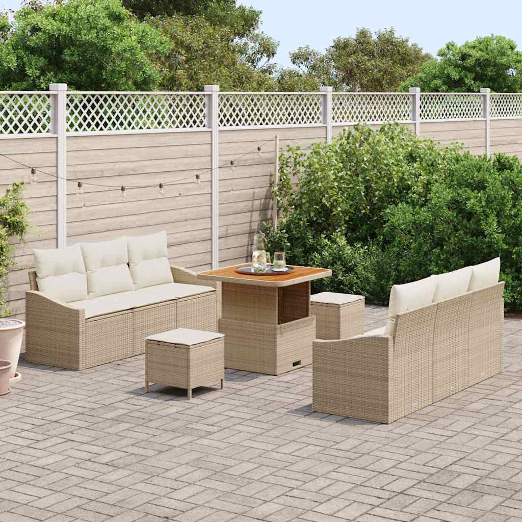 Tuin Sofa Set 9 st 8-Aantal zitplaatsen Beige en Crème