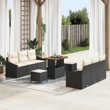 Tuin Sofa Set 9 st 8-Aantal zitplaatsen Zwart en Crème