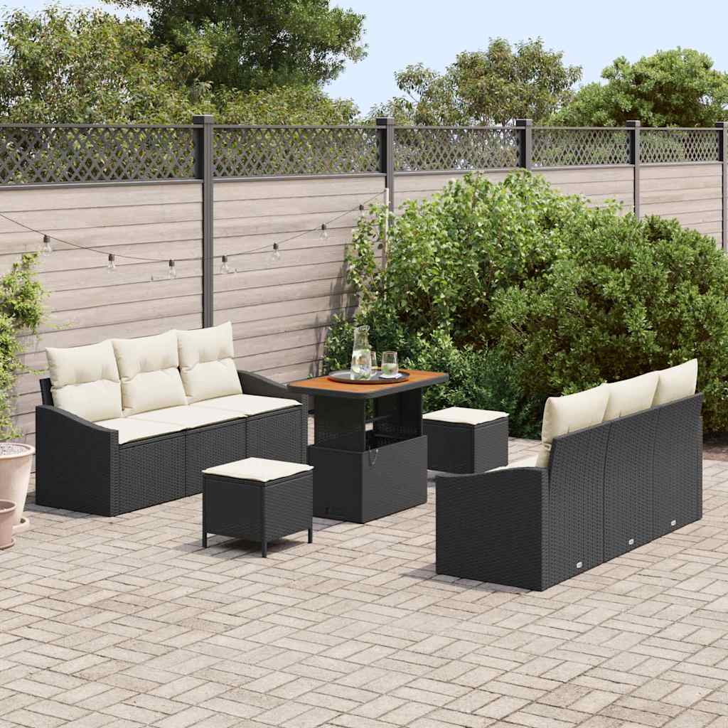 Tuin Sofa Set 9 st 8-Aantal zitplaatsen Zwart en Crème