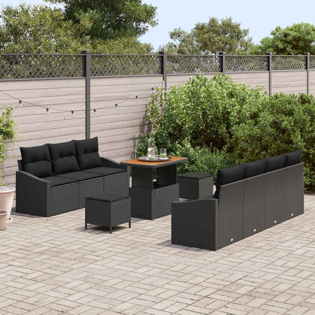 Tuin Sofa Set 10 st 9-Aantal zitplaatsen Zwart