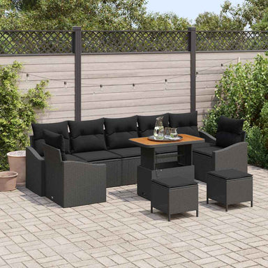 Tuinbankenset 10 st 9-Aantal zitplaatsen Zwart Poly riet