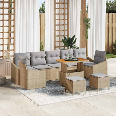 Tuinbankenset 10 st 9-Aantal zitplaatsen Beige Poly riet