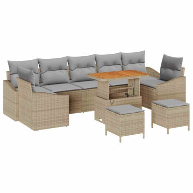 Tuinbankenset 10 st 9-Aantal zitplaatsen Beige Poly riet