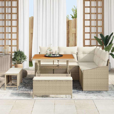 Tuinbankenset met kussen met opslag 8 pcs Beige Poly riet
