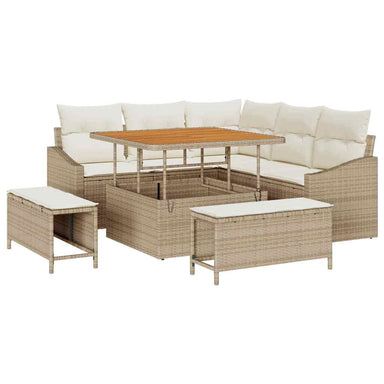 Tuinbankenset met kussen met opslag 8 pcs Beige Poly riet