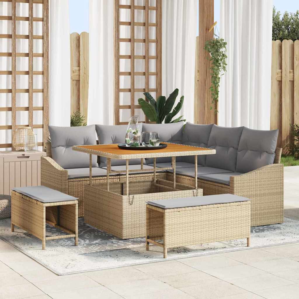 Tuinbankenset 8 st 7-Aantal zitplaatsen Beige Poly riet
