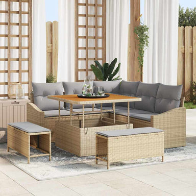 Tuinbankenset 8 st 7-Aantal zitplaatsen Beige Poly riet