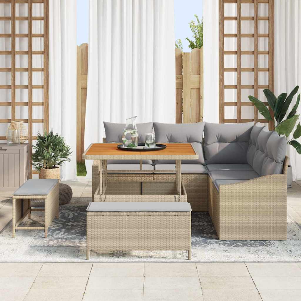 Tuinbankenset 8 st 7-Aantal zitplaatsen Beige Poly riet
