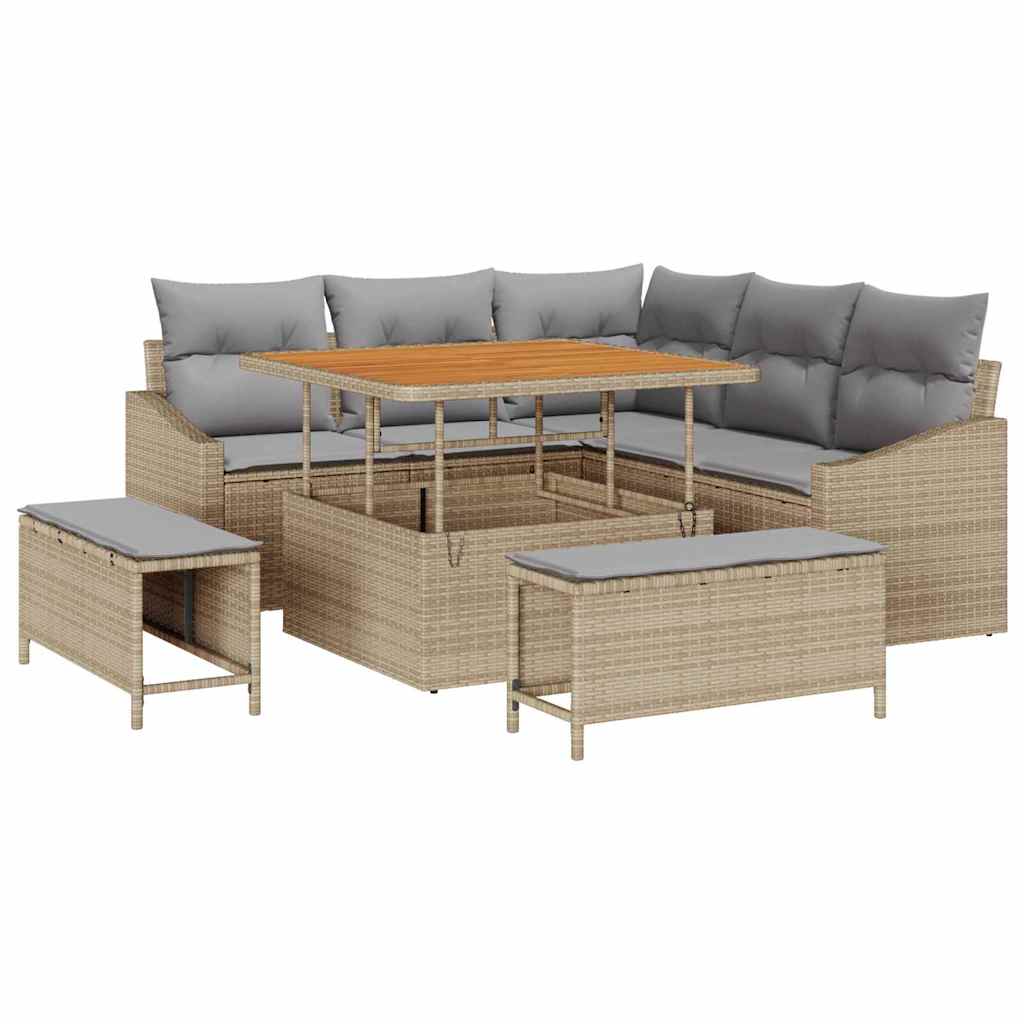 Tuinbankenset 8 st 7-Aantal zitplaatsen Beige Poly riet