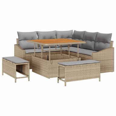 Tuinbankenset 8 st 7-Aantal zitplaatsen Beige Poly riet