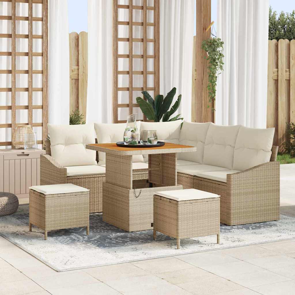Tuinbankenset 8 st 7-Aantal zitplaatsen Beige Poly riet