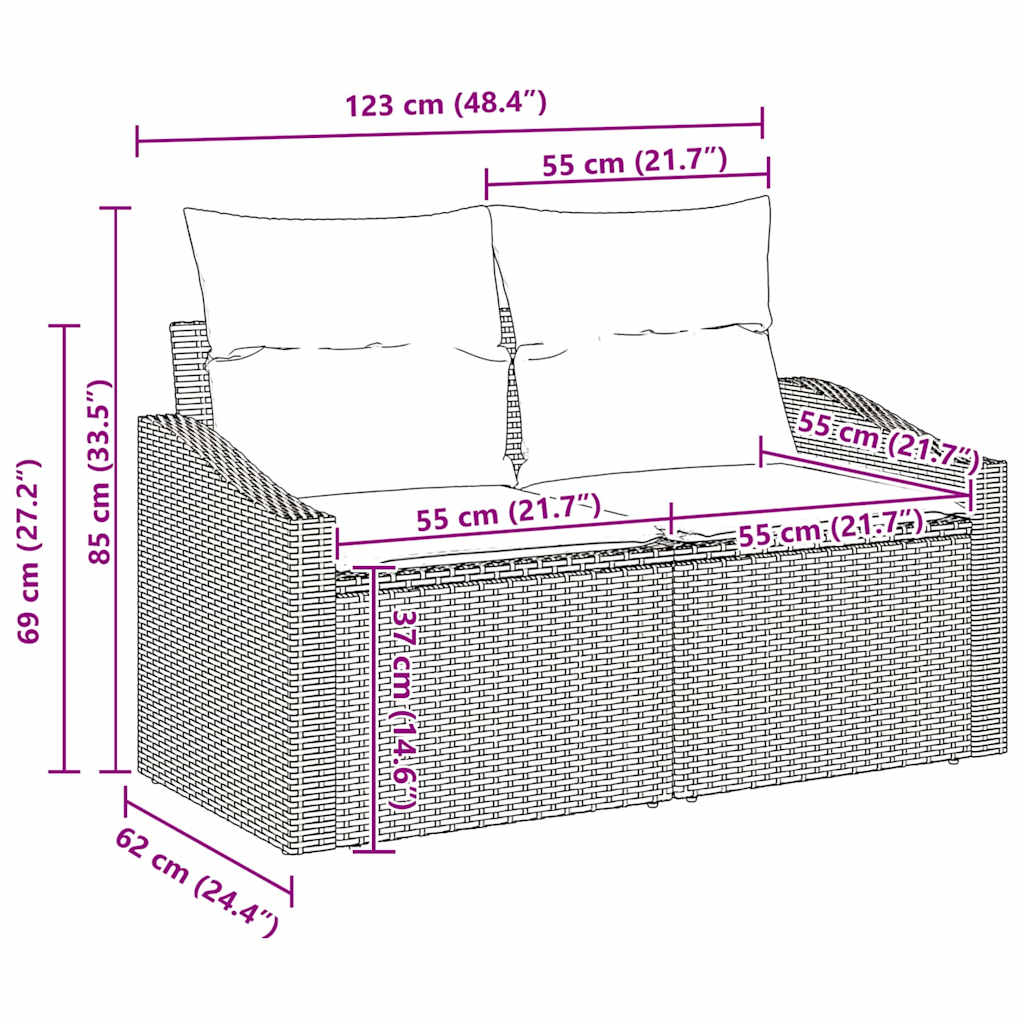 Tuinbankenset 8 st 7-Aantal zitplaatsen Beige Poly riet