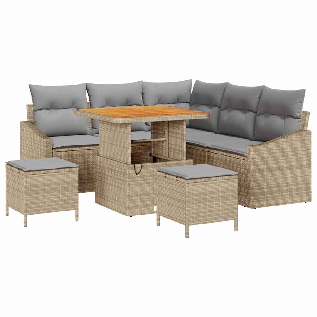 Tuinbankenset 8 st 7-Aantal zitplaatsen Beige Poly riet