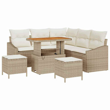 Tuinbankenset met kussen met opslag 8 pcs Beige Poly riet