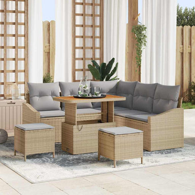 Tuinbankenset 8 st 7-Aantal zitplaatsen Beige Poly riet