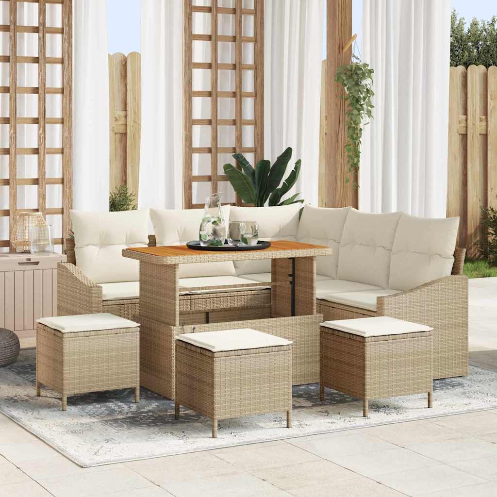 Tuinbankenset met kussen met opslag 9 pcs Beige Poly riet