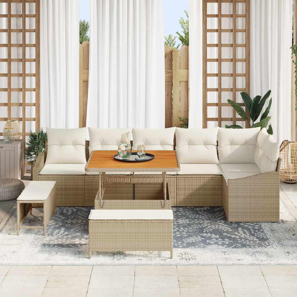 Tuinbankenset 9 st 7-Aantal zitplaatsen Beige Poly riet