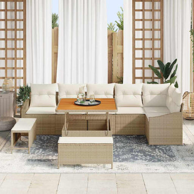 Tuinbankenset 9 st 7-Aantal zitplaatsen Beige Poly riet