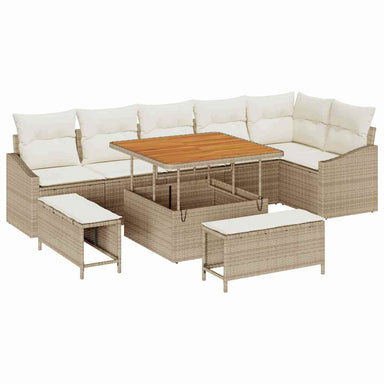 Tuinbankenset 9 st 7-Aantal zitplaatsen Beige Poly riet