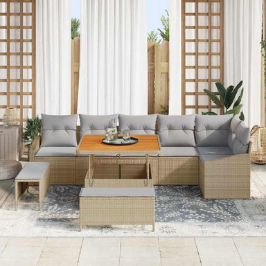 Tuinbankenset 9 st 7-Aantal zitplaatsen Beige Poly riet
