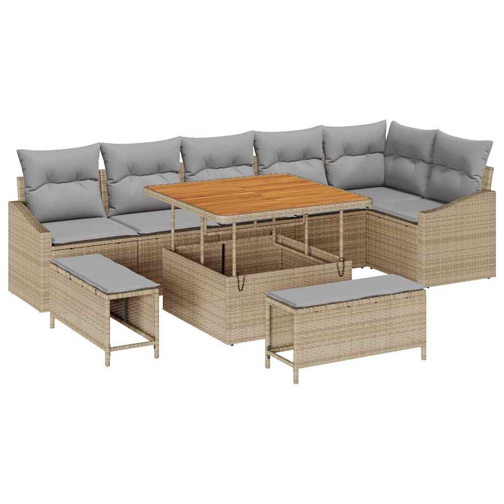 Tuinbankenset 9 st 7-Aantal zitplaatsen Beige Poly riet