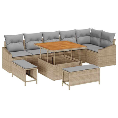 Tuinbankenset 9 st 7-Aantal zitplaatsen Beige Poly riet