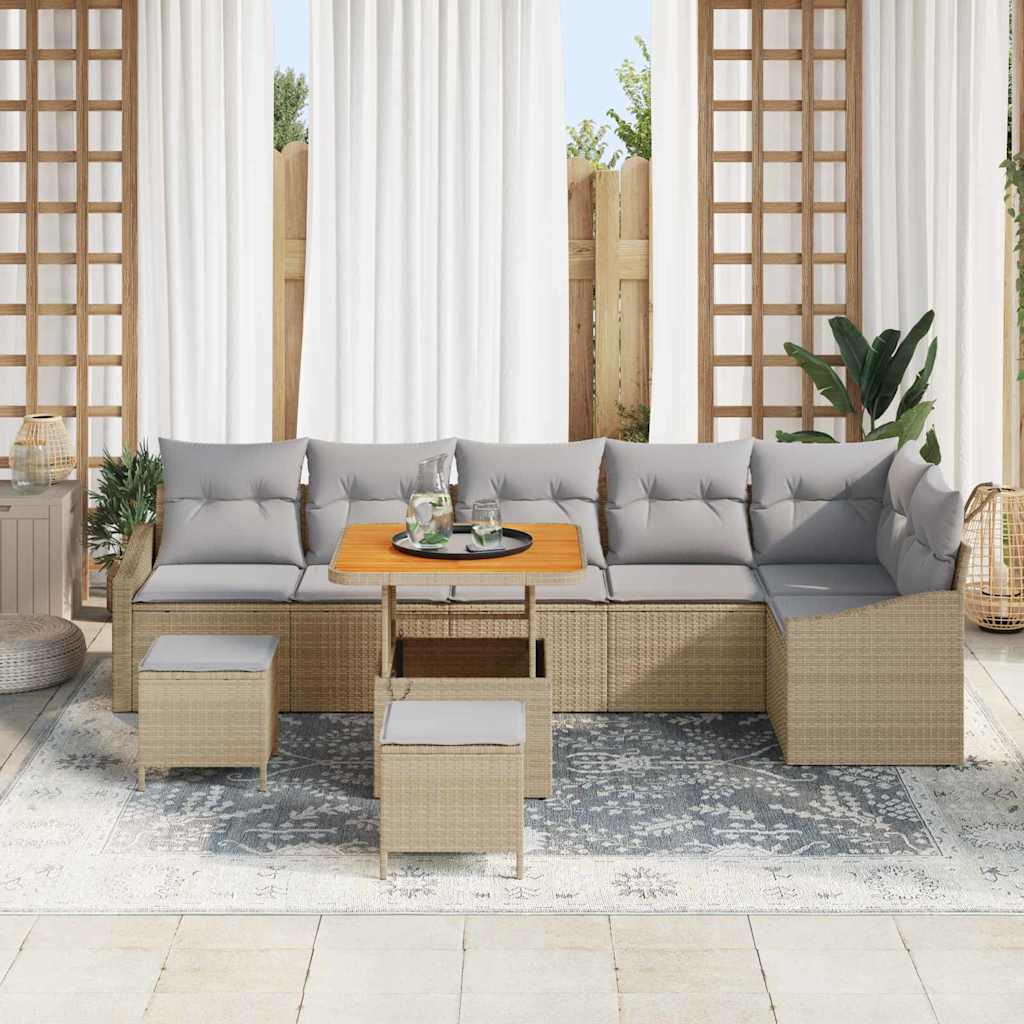 Tuinbankenset 9 st 7-Aantal zitplaatsen Beige Poly riet